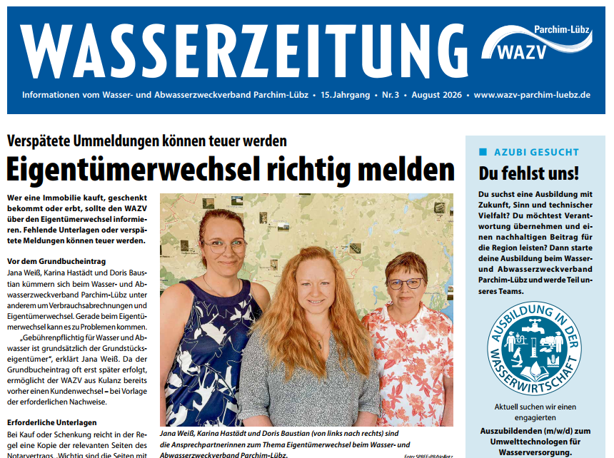 Foto der Titelseite der aktuellen Wasserzeitung