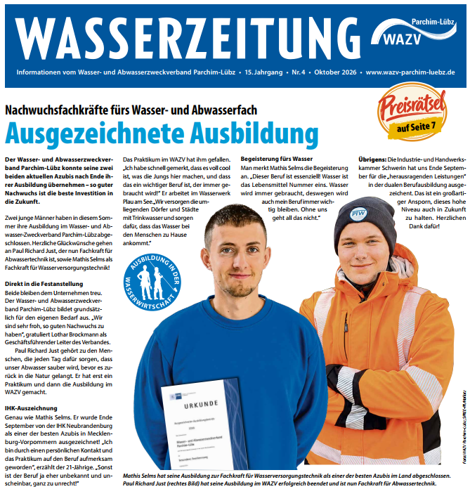 Foto der Titelseite der aktuellen Wasserzeitung